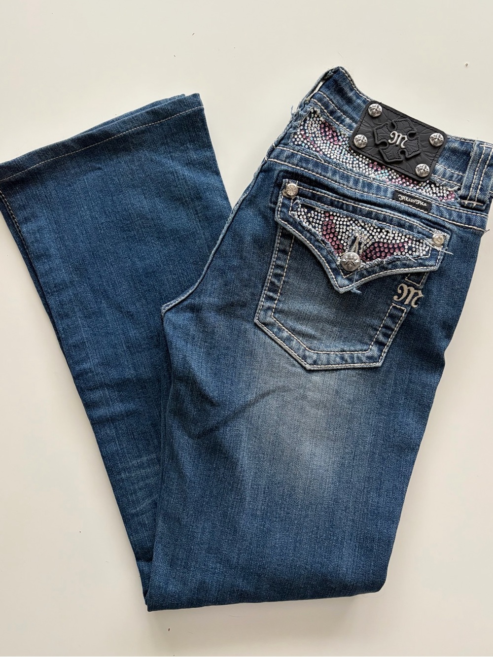 Miss Me Blue Bootcut Jeans with Rhinestone Pocket Detail